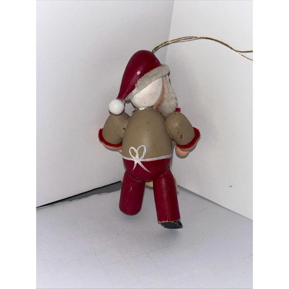 Vintage Wood Christmas Ornament Santa With Apron And Plates 4.5